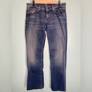 7 For all Mankind Flare Women's Size 30 Medium Wash Blue Denim Jeans frayed hem